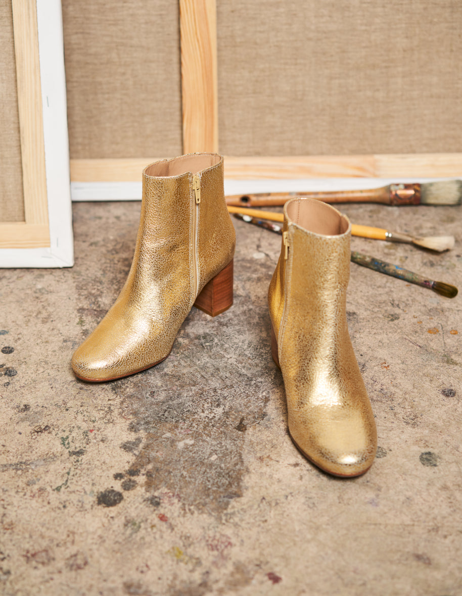 Bottines à talons Mathilde H - Cuir Craquelé Doré