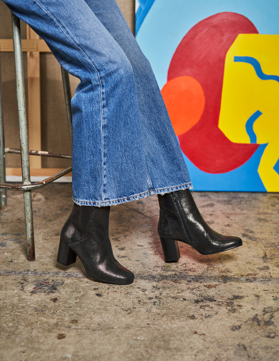 Heeled boots Mathilde H - Black cracked leather