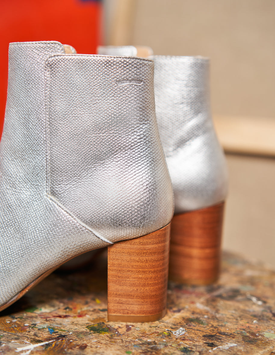 Bottines à talons Mathilde H - Cuir python argent