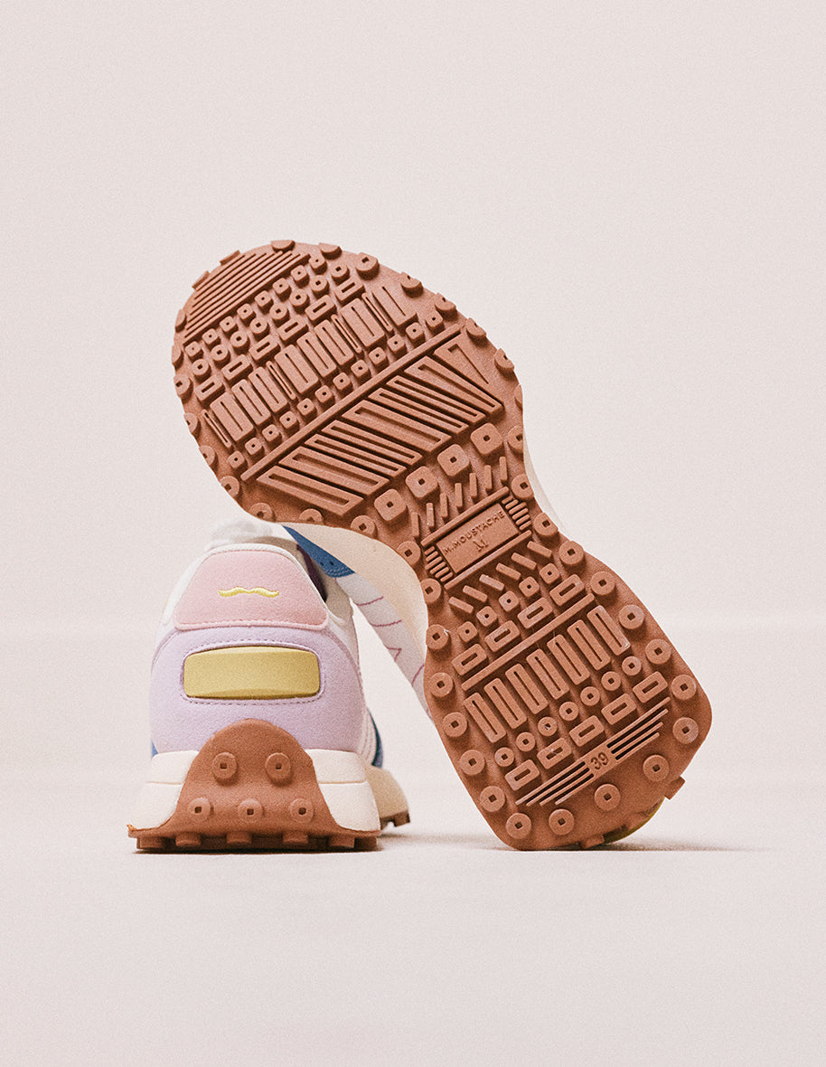 Baskets basses Morgane - Suède vegan et nylon bleu gris, blanc et vert d'eau