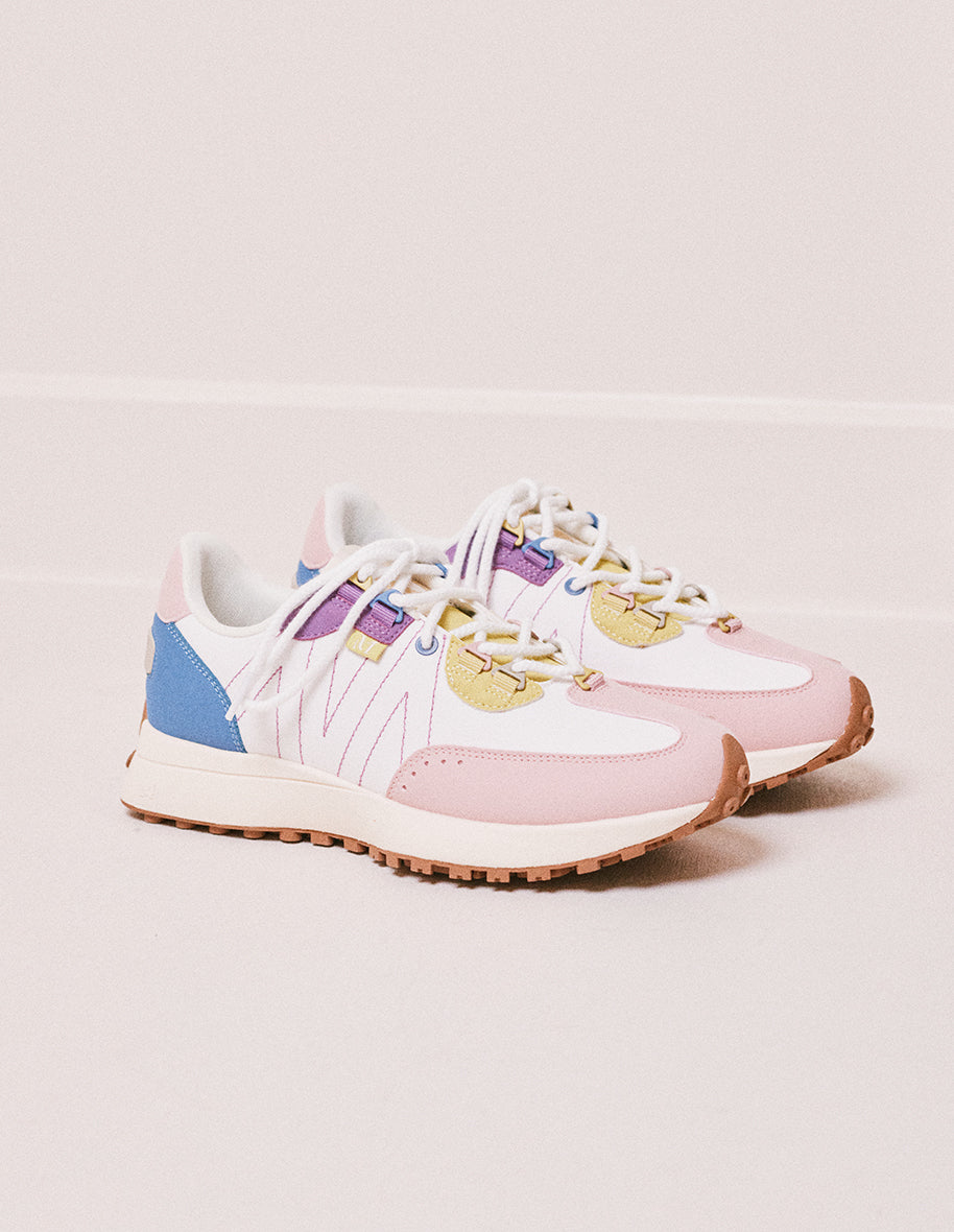 Morgane low sneakers - Sweden vegan and light pink nylon, white and lemon
