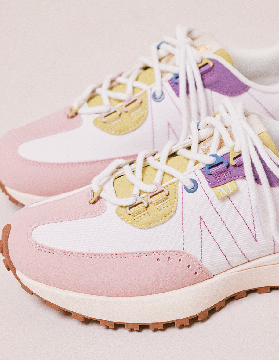 Morgane low sneakers - Sweden vegan and light pink nylon, white and lemon