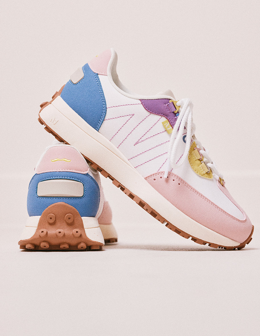 Morgane low sneakers - Sweden vegan and light pink nylon, white and lemon