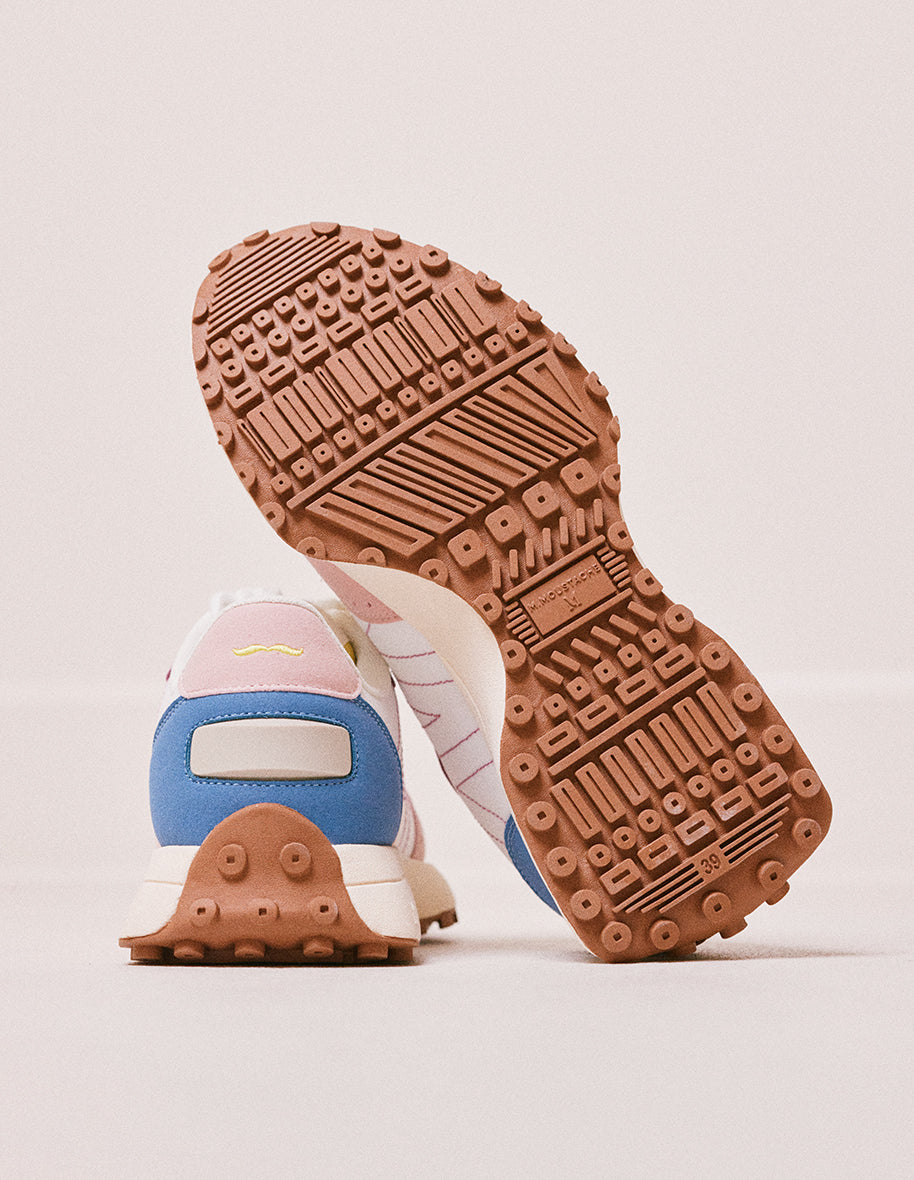 Morgane low sneakers - Sweden vegan and light pink nylon, white and lemon