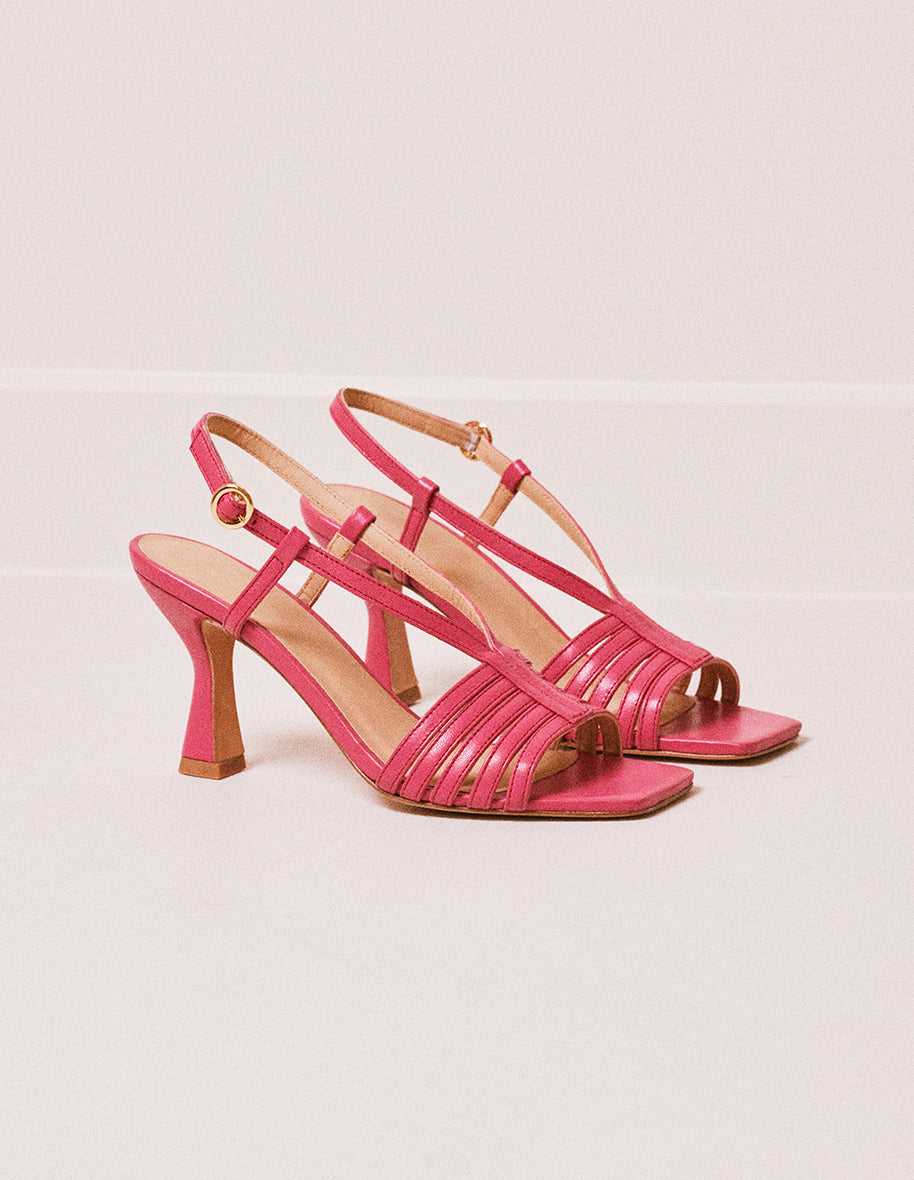 Heeled sandals Ninon M - Fuchsia leather