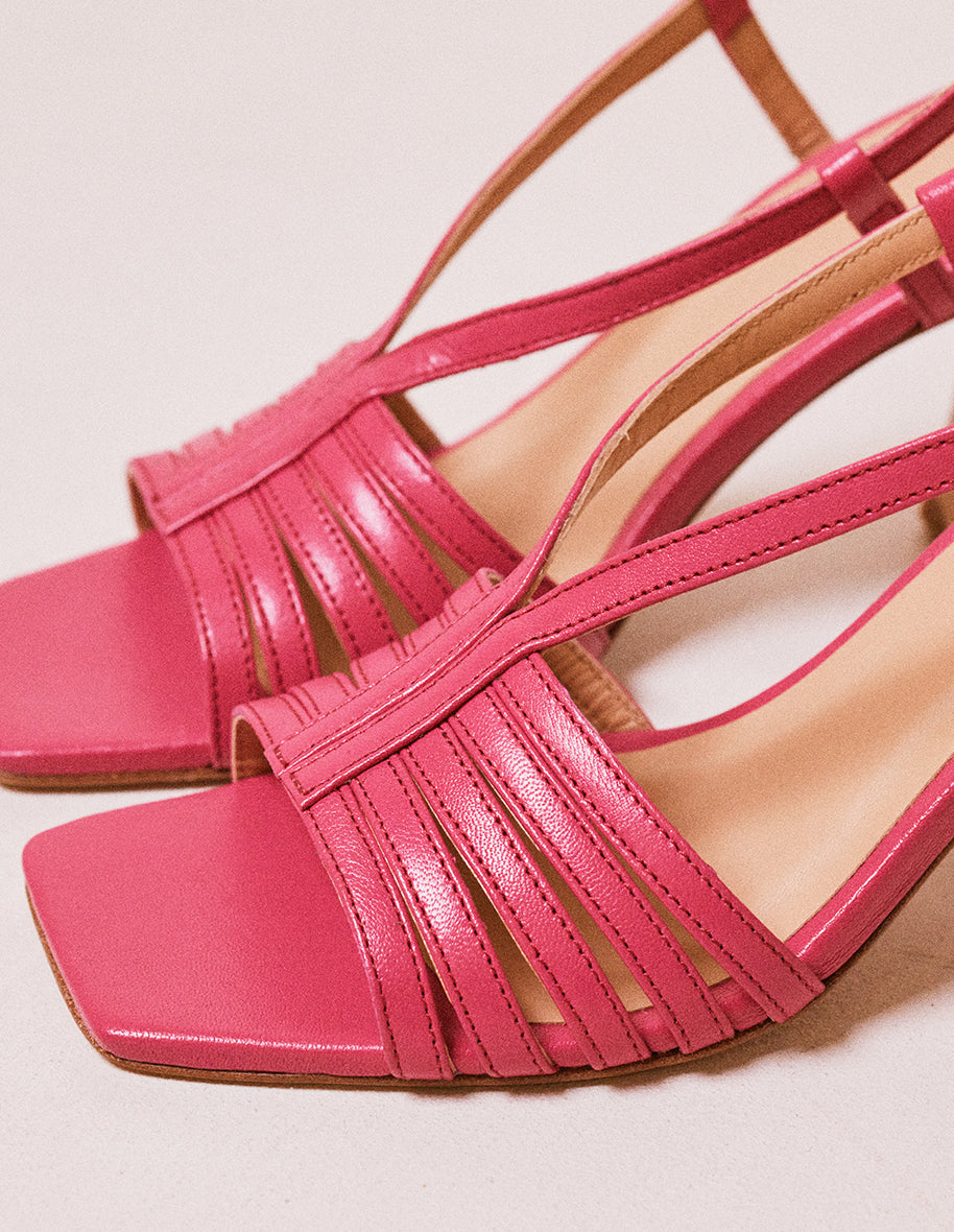 Heeled sandals Ninon M - Fuchsia leather