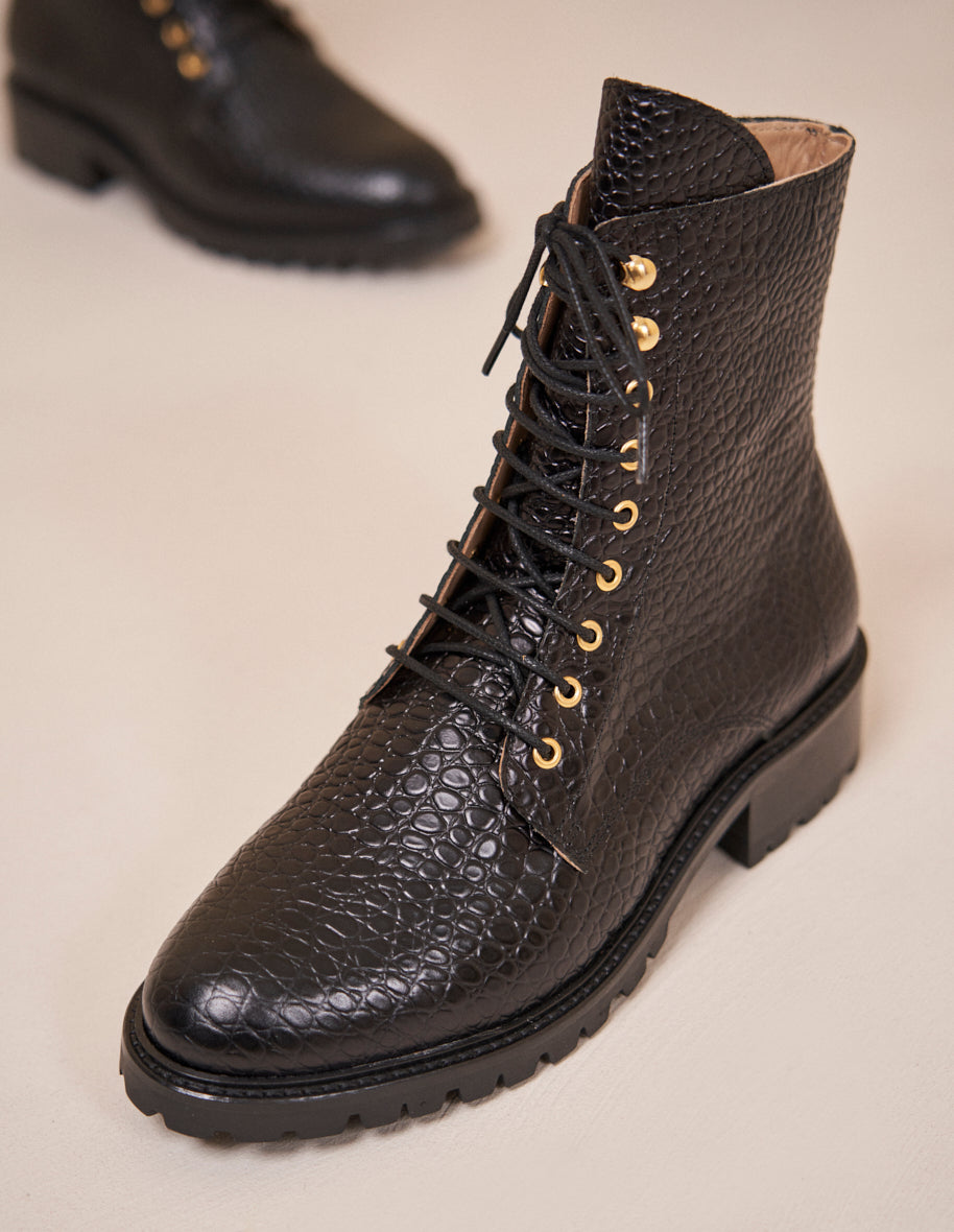 Bottines noires croco cheap