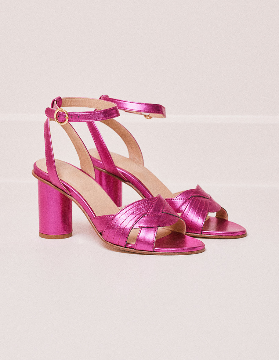 Sandales a talons Rebecca Cuir metallise fuchsia