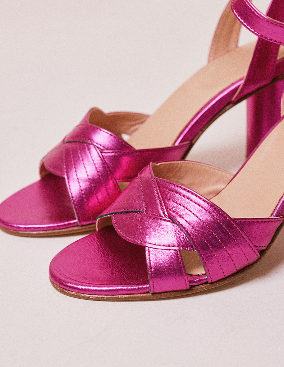 Sandales à talons Rebecca - Cuir métallisé fuchsia