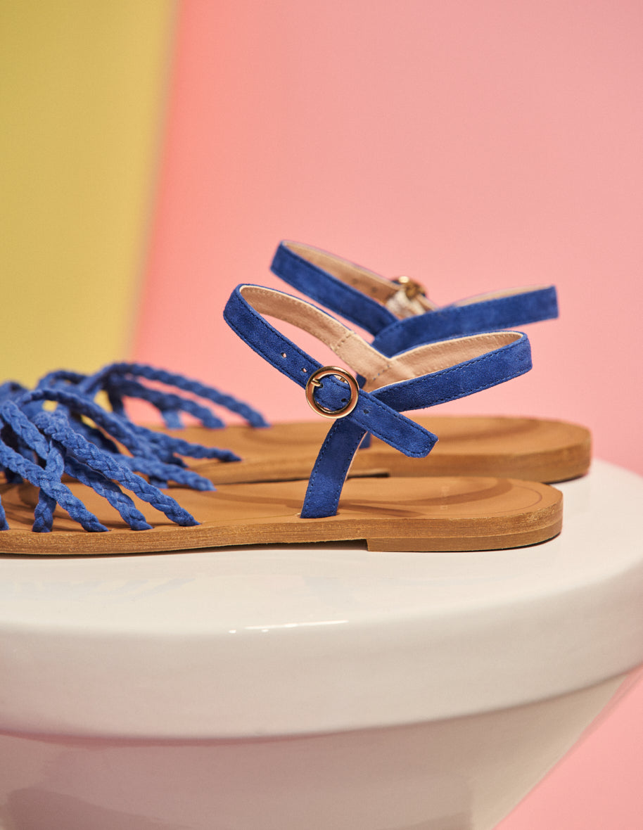 Sandales plates Romy - Suède bleu roi