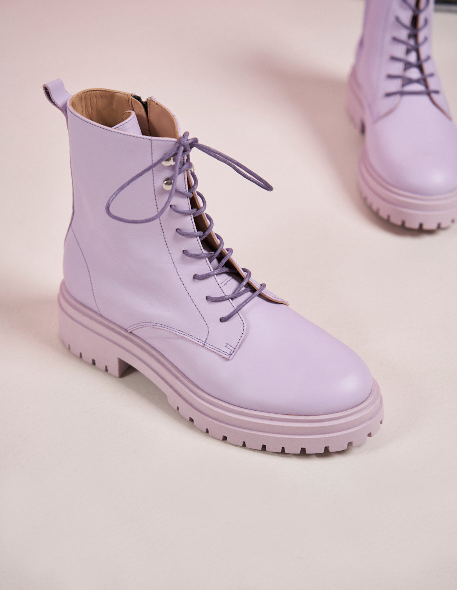 Bottines à lacets Salomé - Cuir lilas