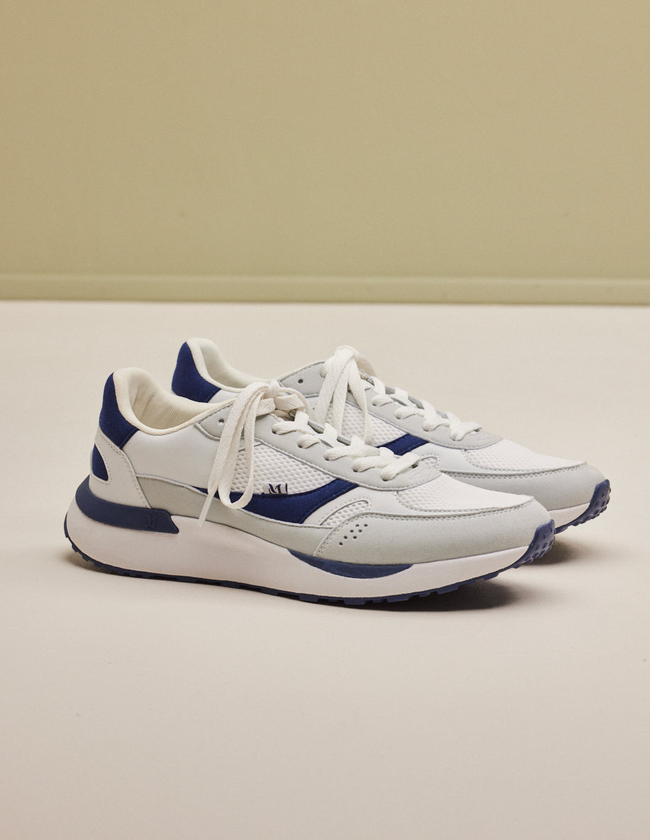 Anael low sneakers - recycled leather and suede white vegan navy