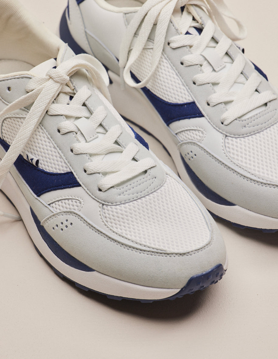 Anael low sneakers - recycled leather and suede white vegan navy