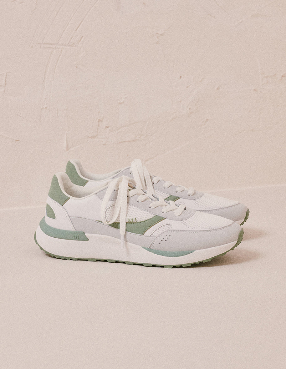 Anael low sneakers - recycled leather and suede white vegan sage