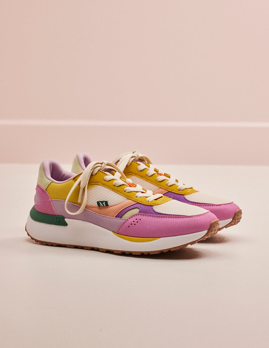 Low-top trainers Anaelle - Vegan suede and mesh pink purple ecru