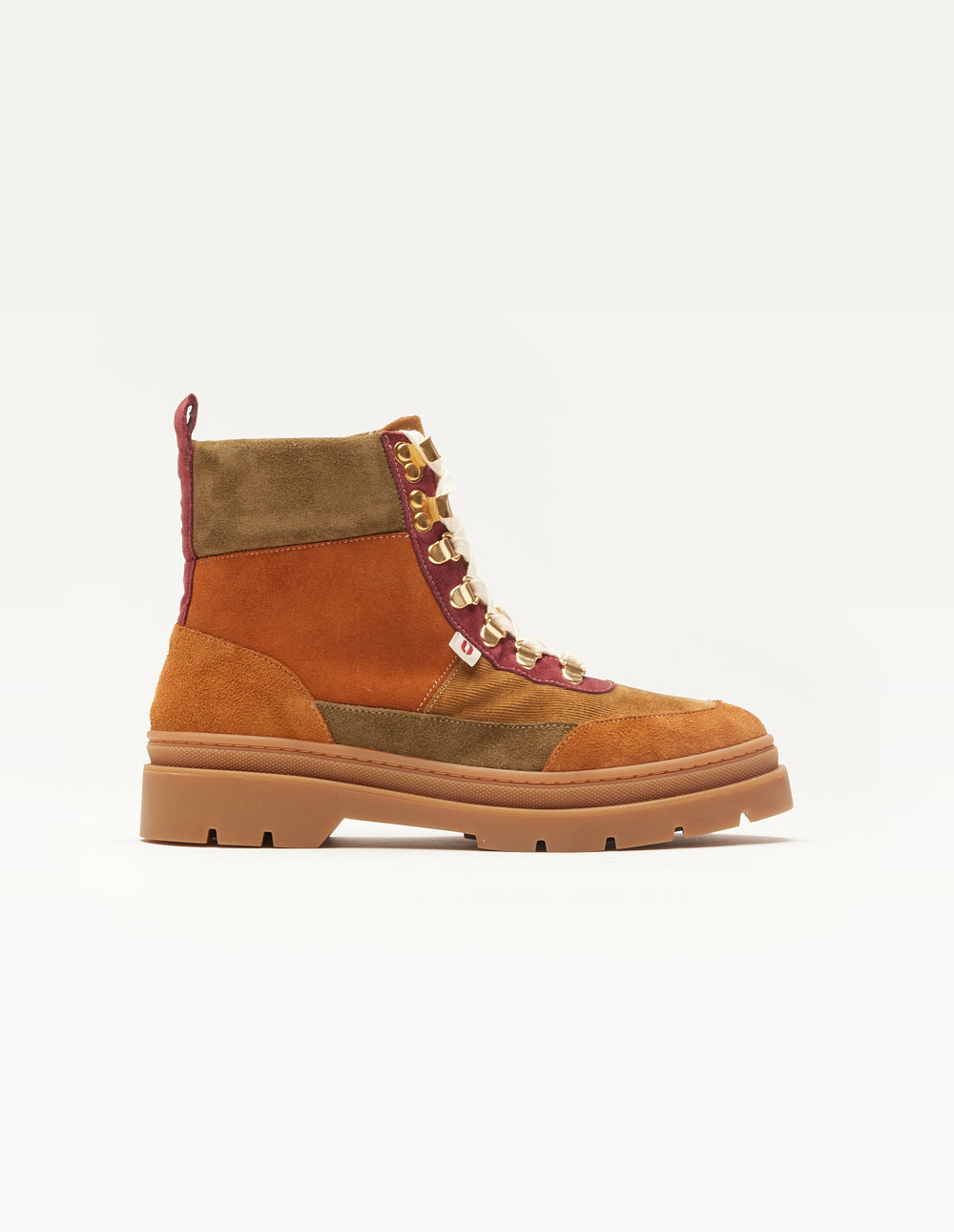 Joelle Lace-Up Ankle Boots - Cognac Suede and Burgundy Velvet