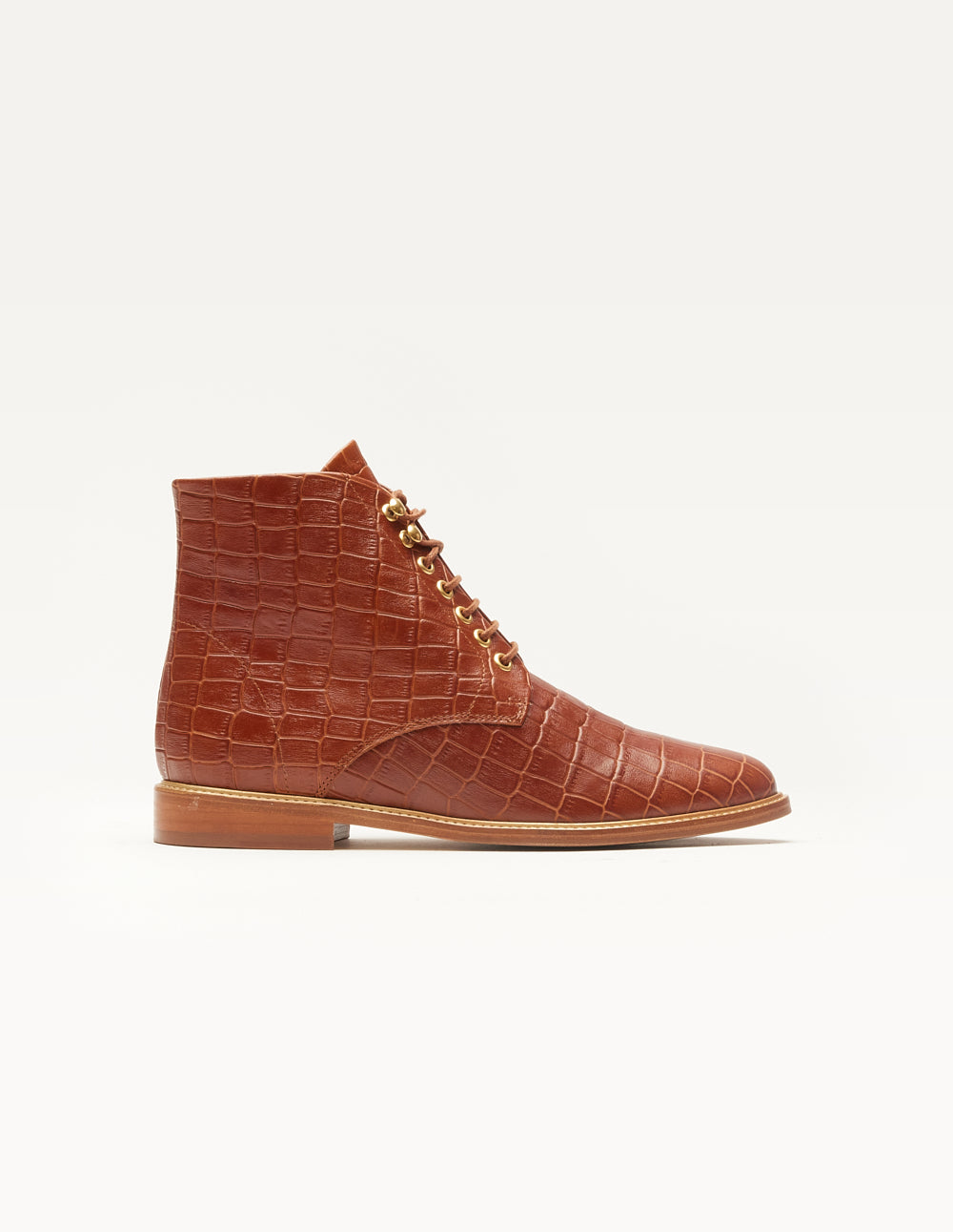 Lace-up ankle boots Lucienne - Cognac croc-embossed leather