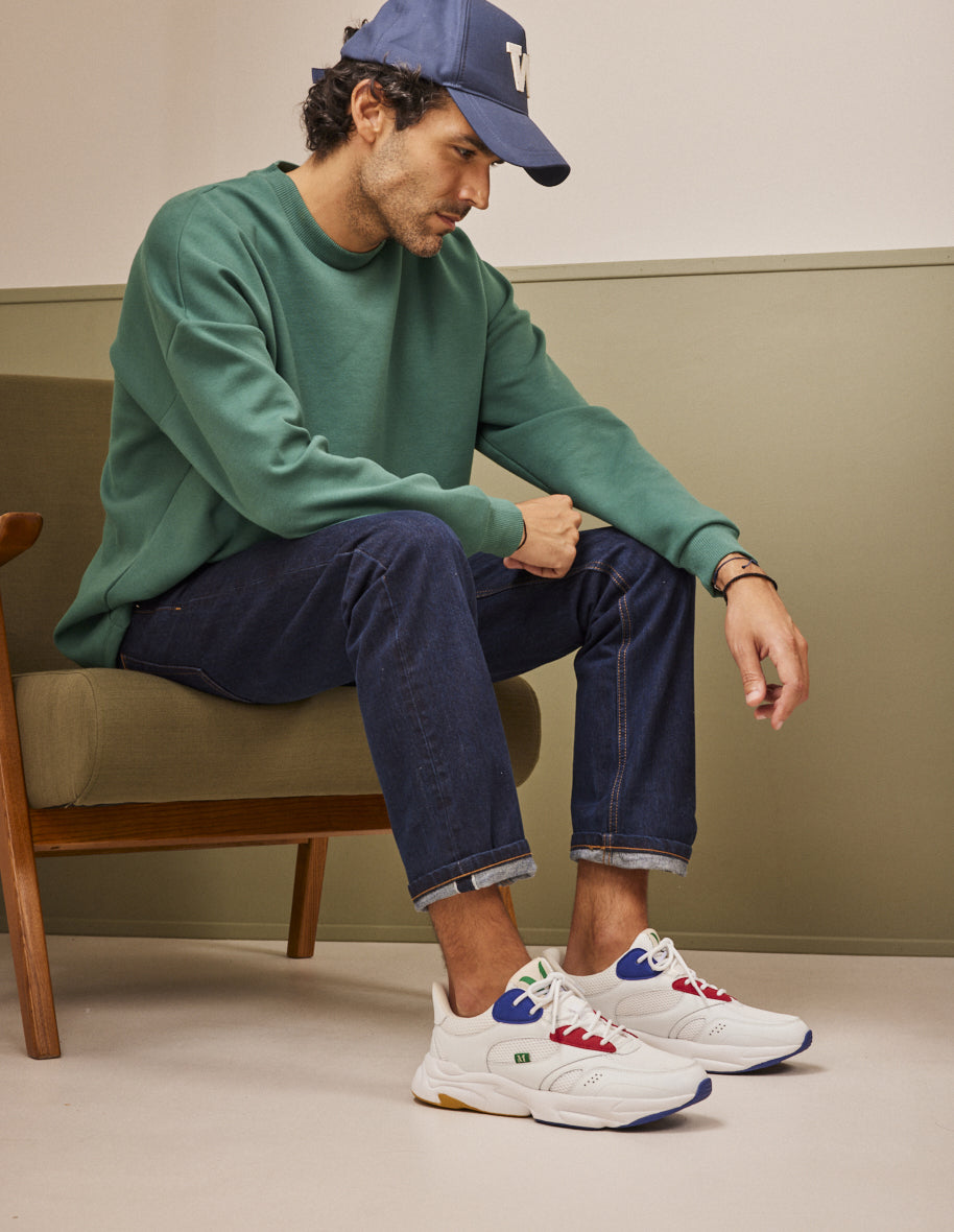 Nathanael low sneakers - recycled leather and Sweden white vegan mustard