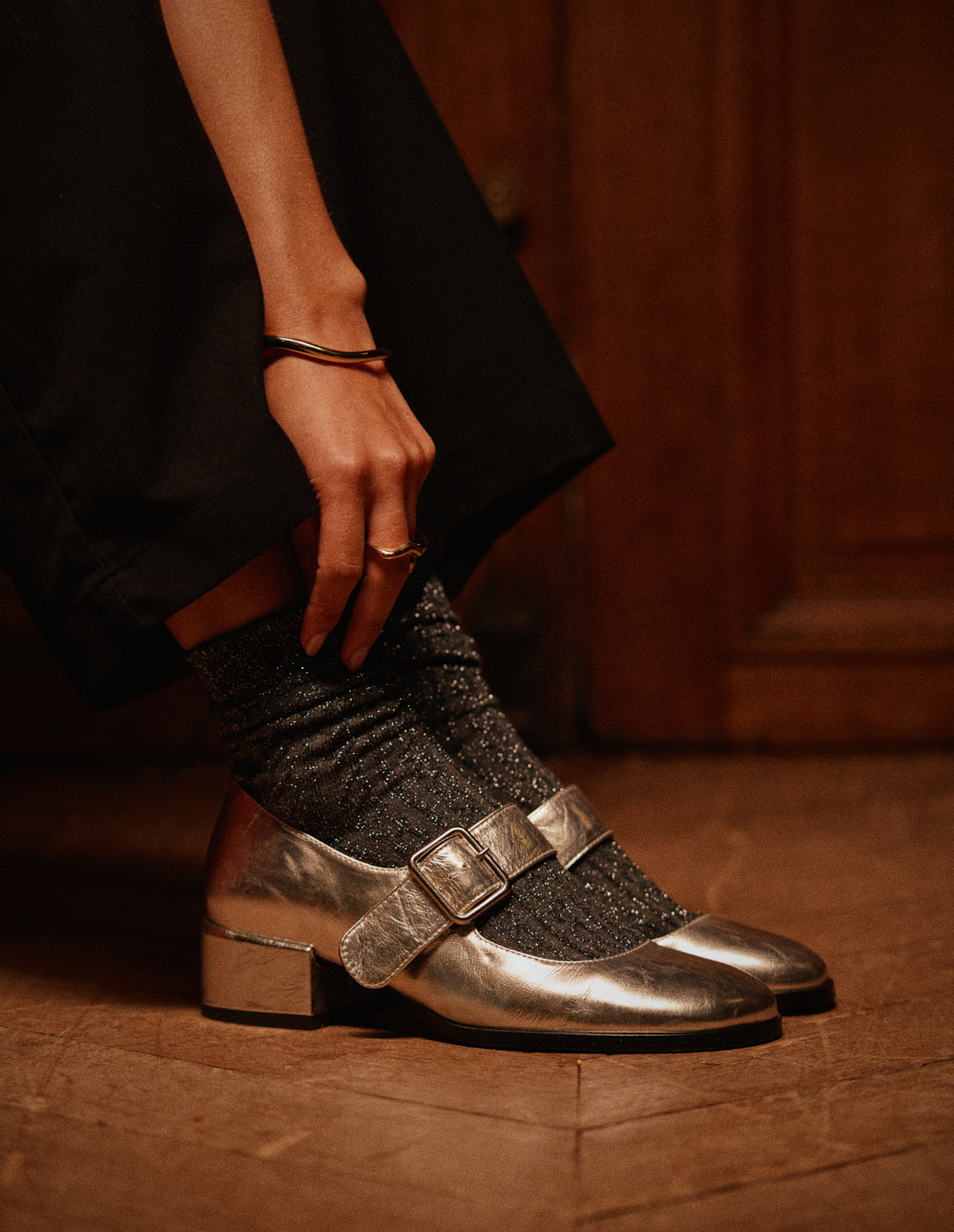 Escarpins Amari - Cuir plissé argenté