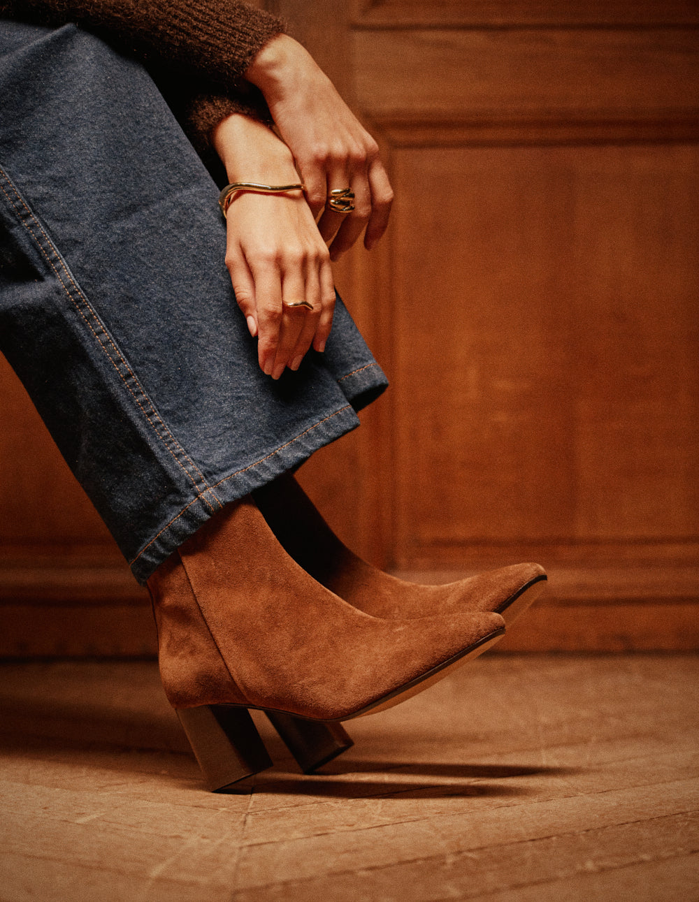 Bottines à talons Brune - Suède marron