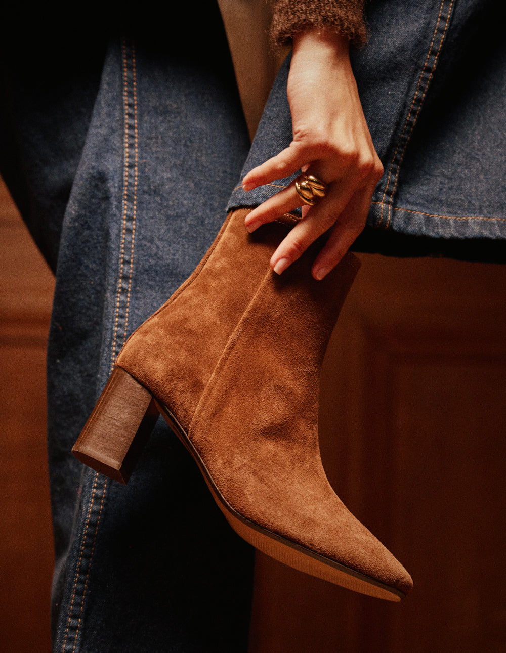 Bottines à talons Brune - Suède marron