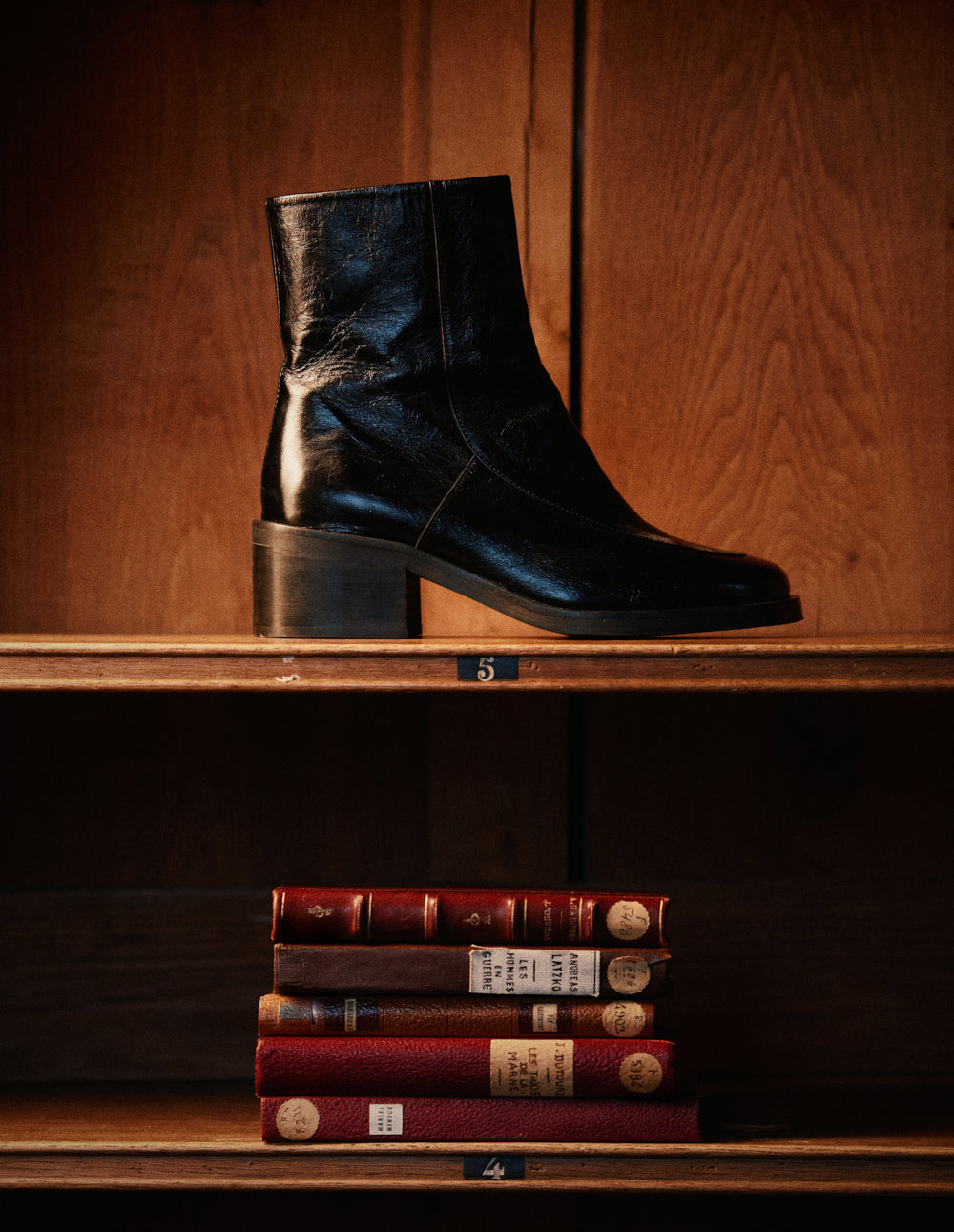 Bottines à talons Callie - Cuir plissé verni noir