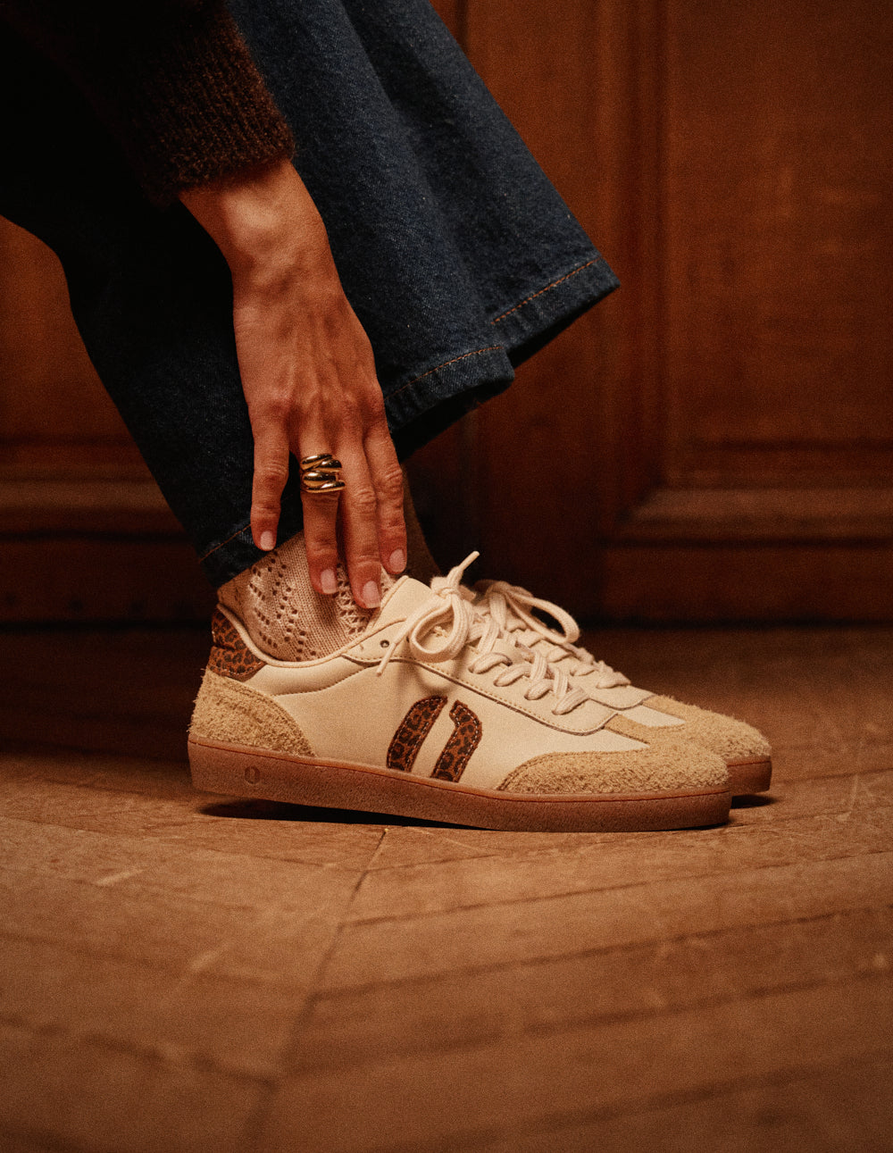 Baskets basses Lucia - Suède effiloché écru léopard