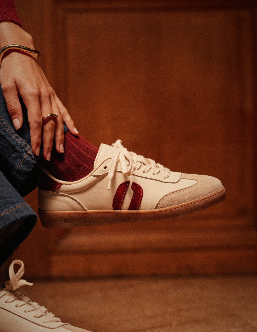 Baskets basses Lucia - Écru bordeaux