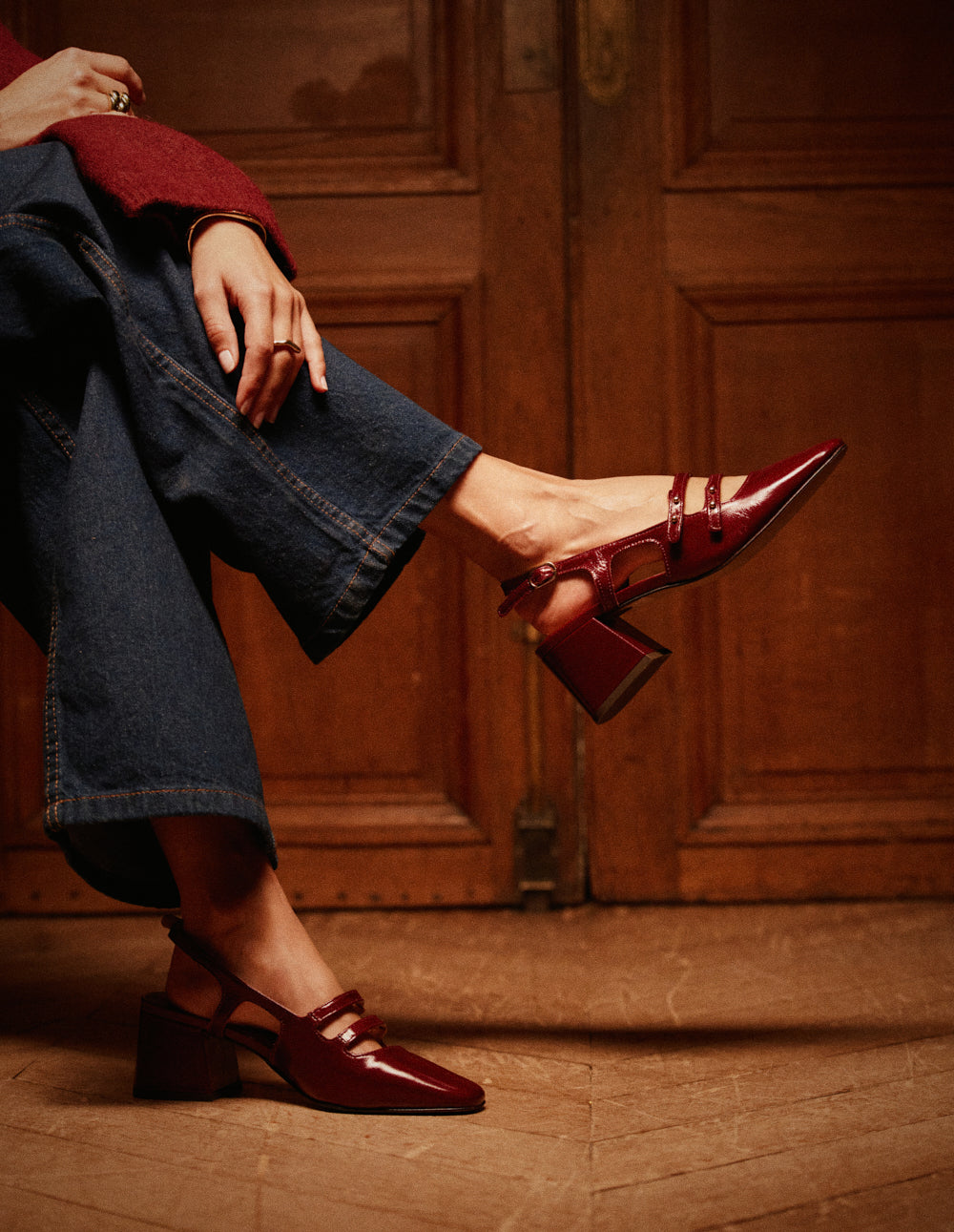 Escarpins Soline - Cuir plissé verni bordeaux