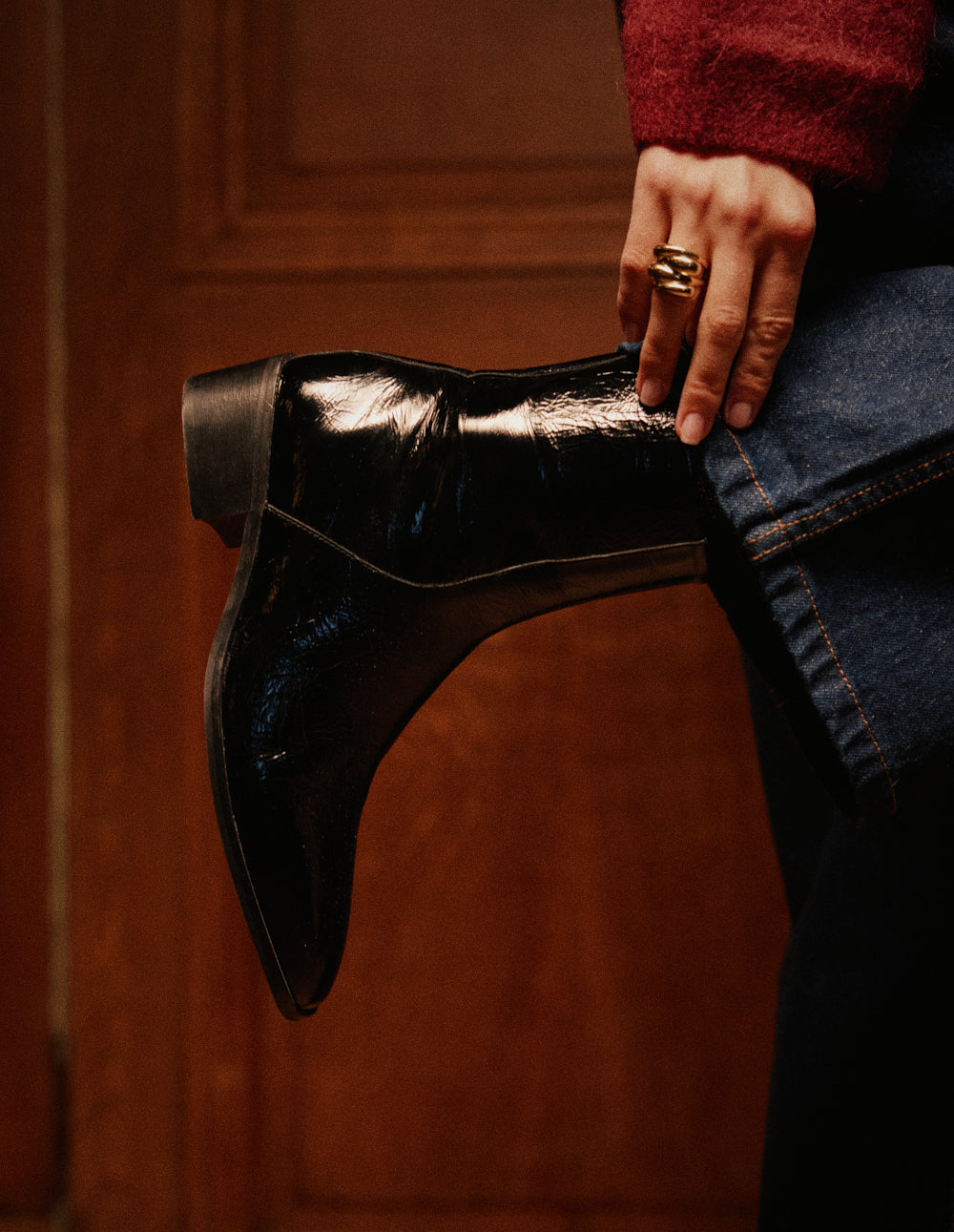 Sybille ankle boots - Black pleated leather