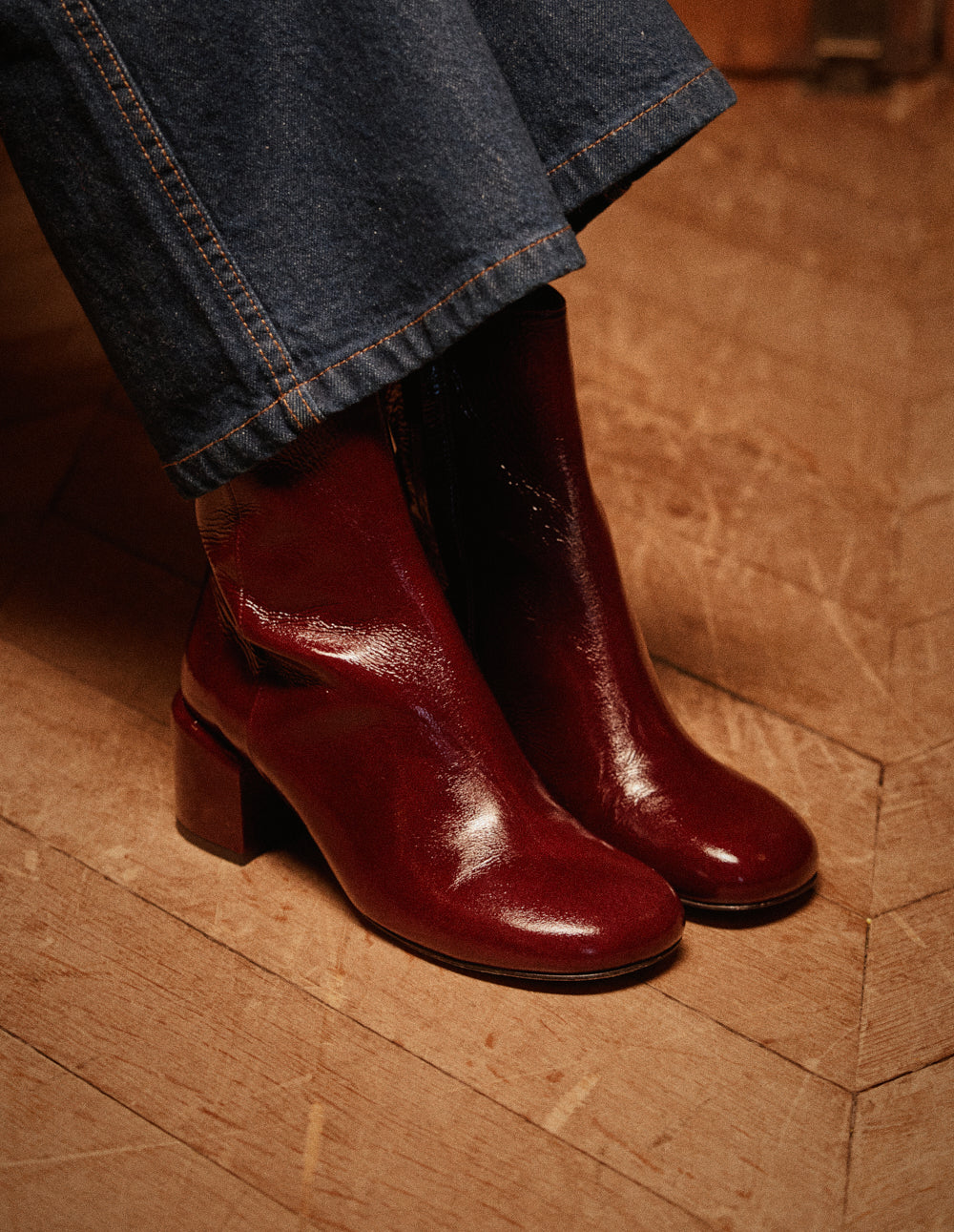 Bottines à talons Tasmin - Cuir plissé verni bordeaux