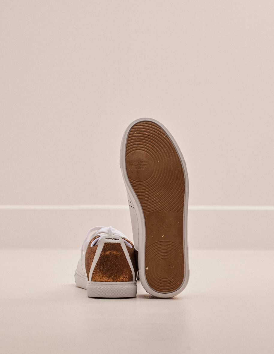 Low-top trainers Renée - White leather and bronze lamé