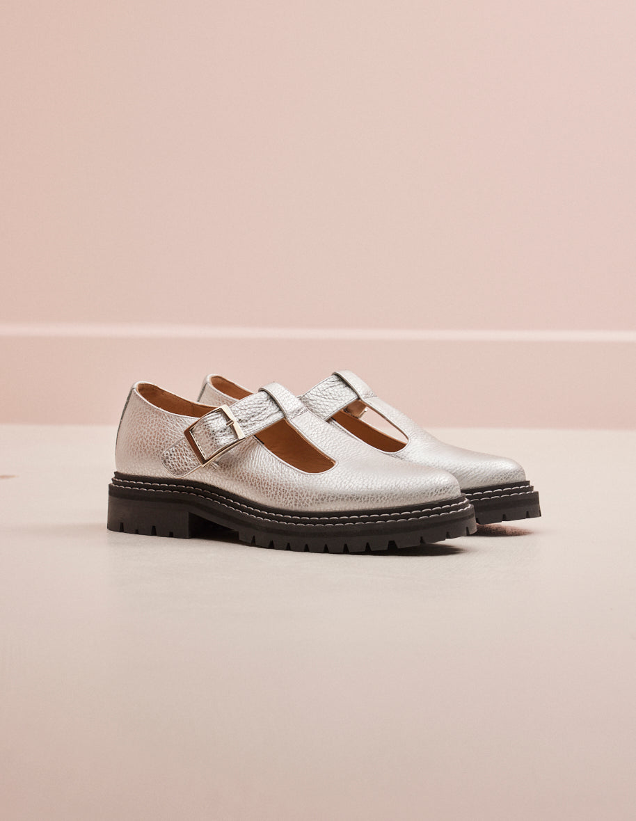 Derbies Romane - Cuir grainé argenté