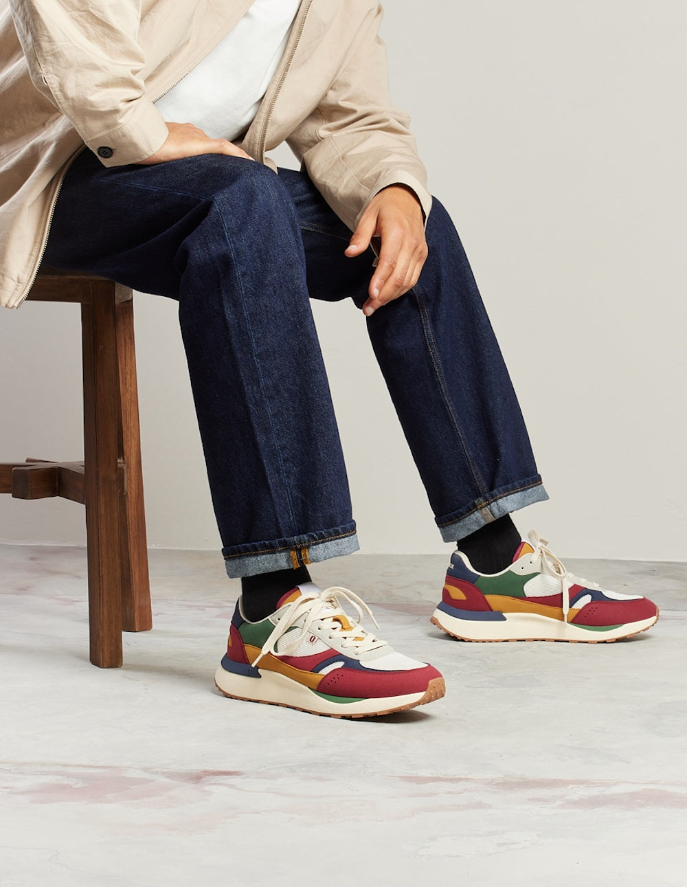 Anael Running Trainers - Burgundy Navy Ecru