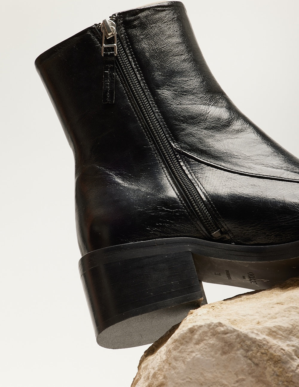 Bottines à talons Callie - Cuir plissé verni noir