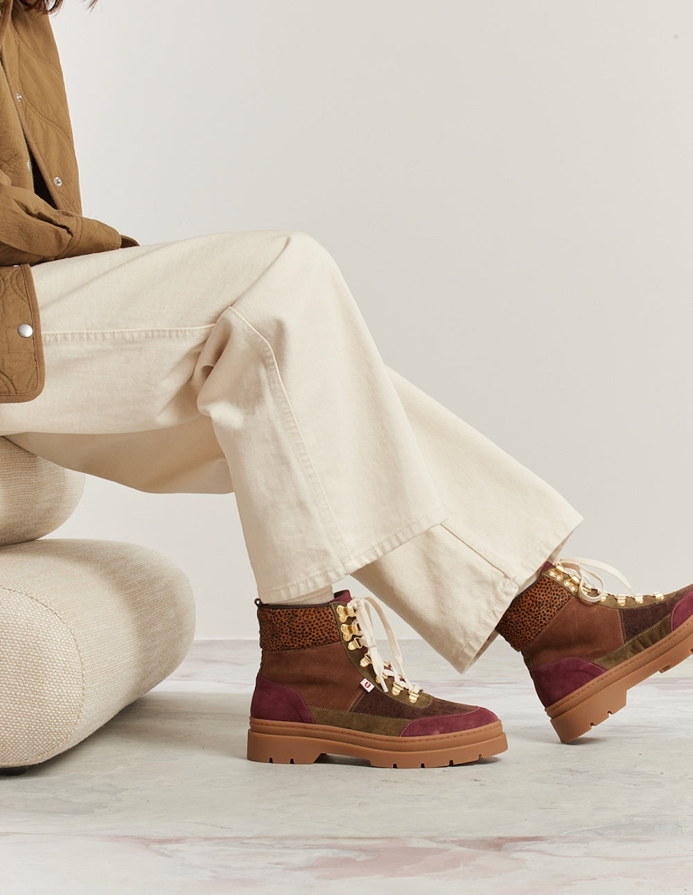 Joelle Lace-Up Ankle Boots Burgundy Brown Khaki Suede