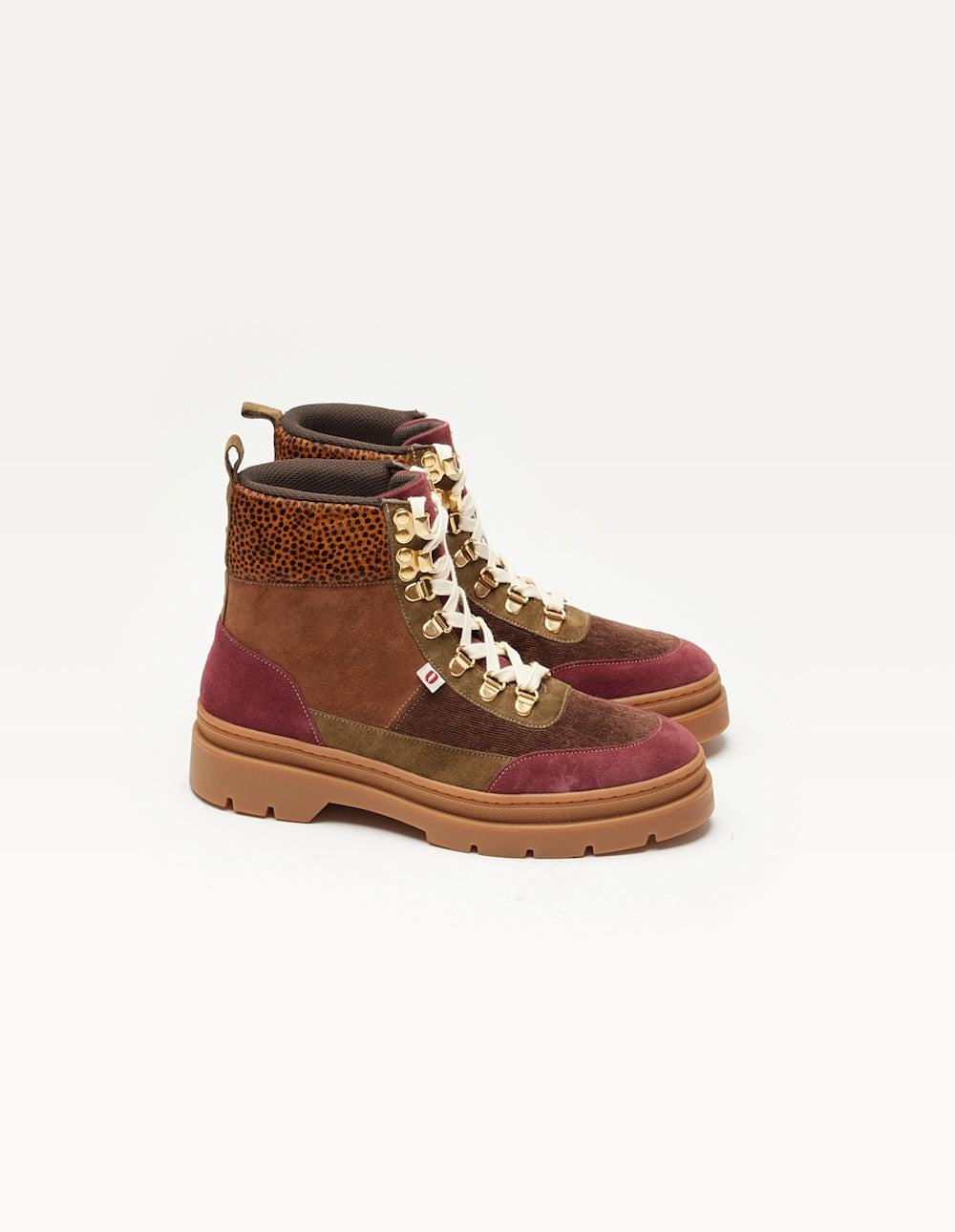 Bottines à lacets Joelle - Suède bordeaux marron kaki