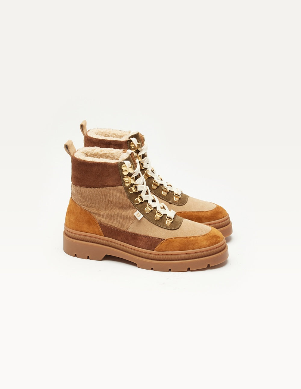 Lace-up ankle boots Joelle - Amber beige khaki shearling suede