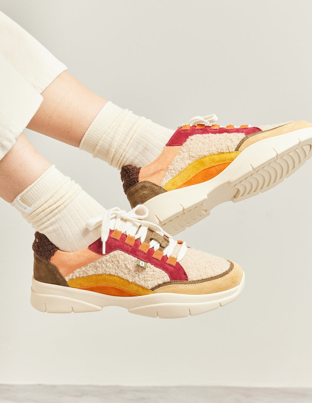 Baskets basses Laura - Beige crème bordeaux