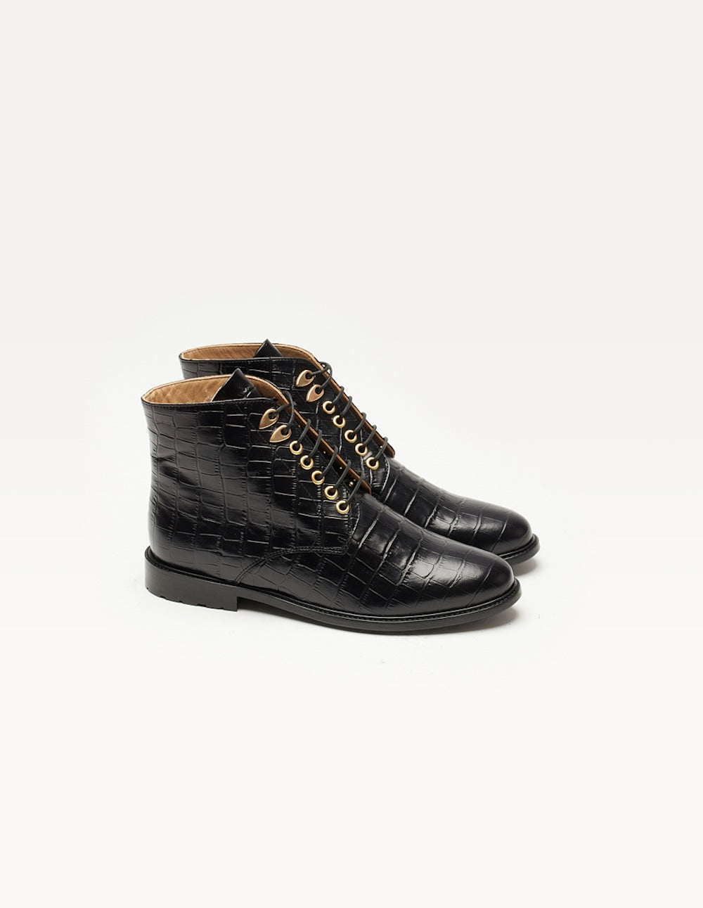 Bottines à lacets Laurène - Cuir croco noir