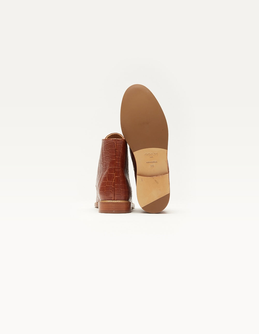 Bottines à lacets Lucienne - Cuir croco cognac