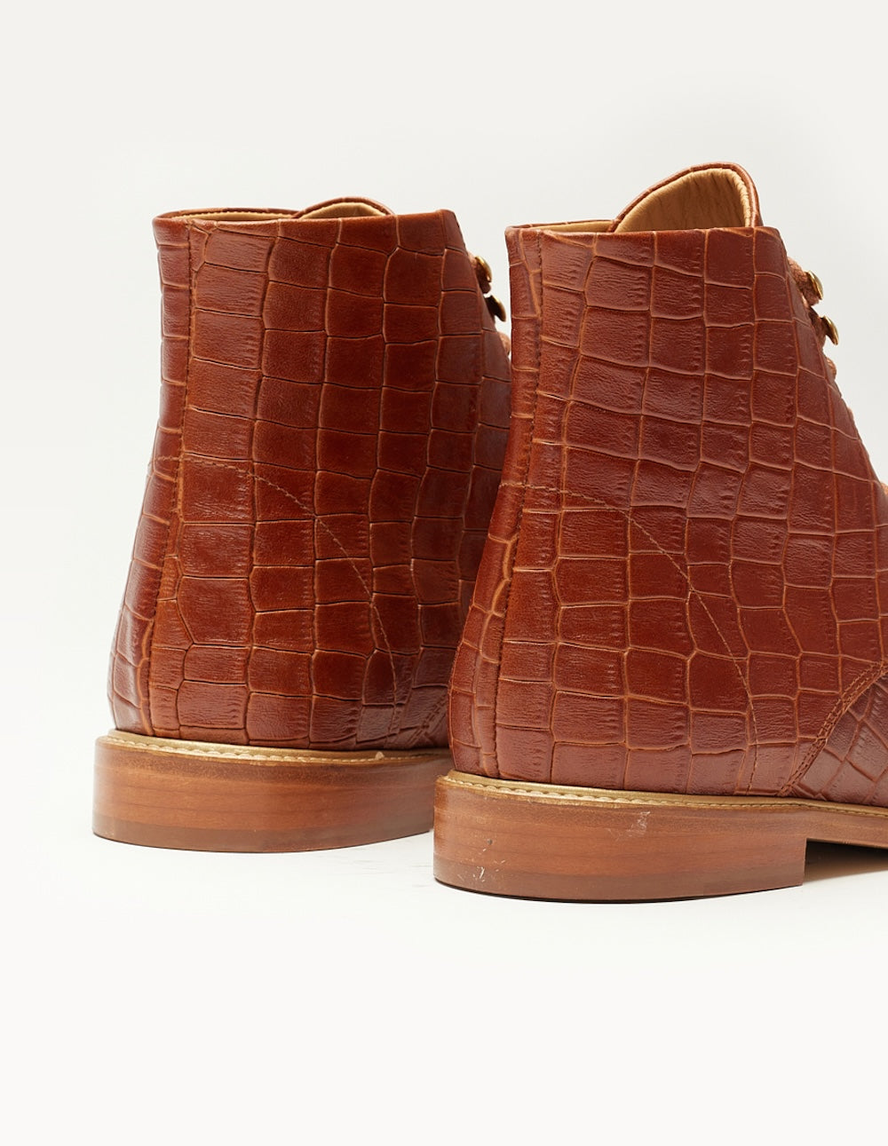 Bottines à lacets Lucienne - Cuir croco cognac