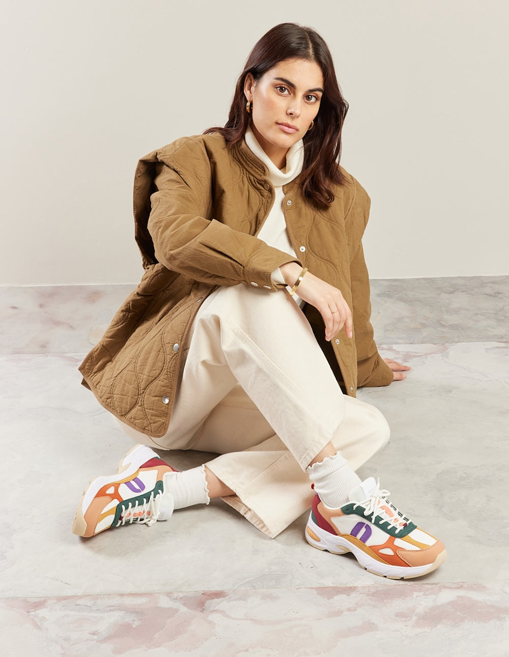 Low-top trainers Maé - Peach mustard white