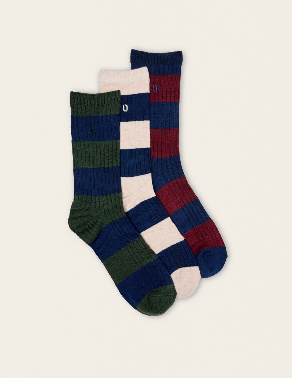 Pack de 3 Chaussettes - Côtelé rayures bleu vert écru bordeaux