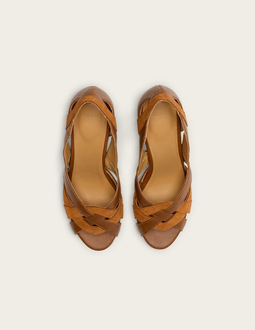 Sandales à talons Clémentine H - Cuir cognac et suède