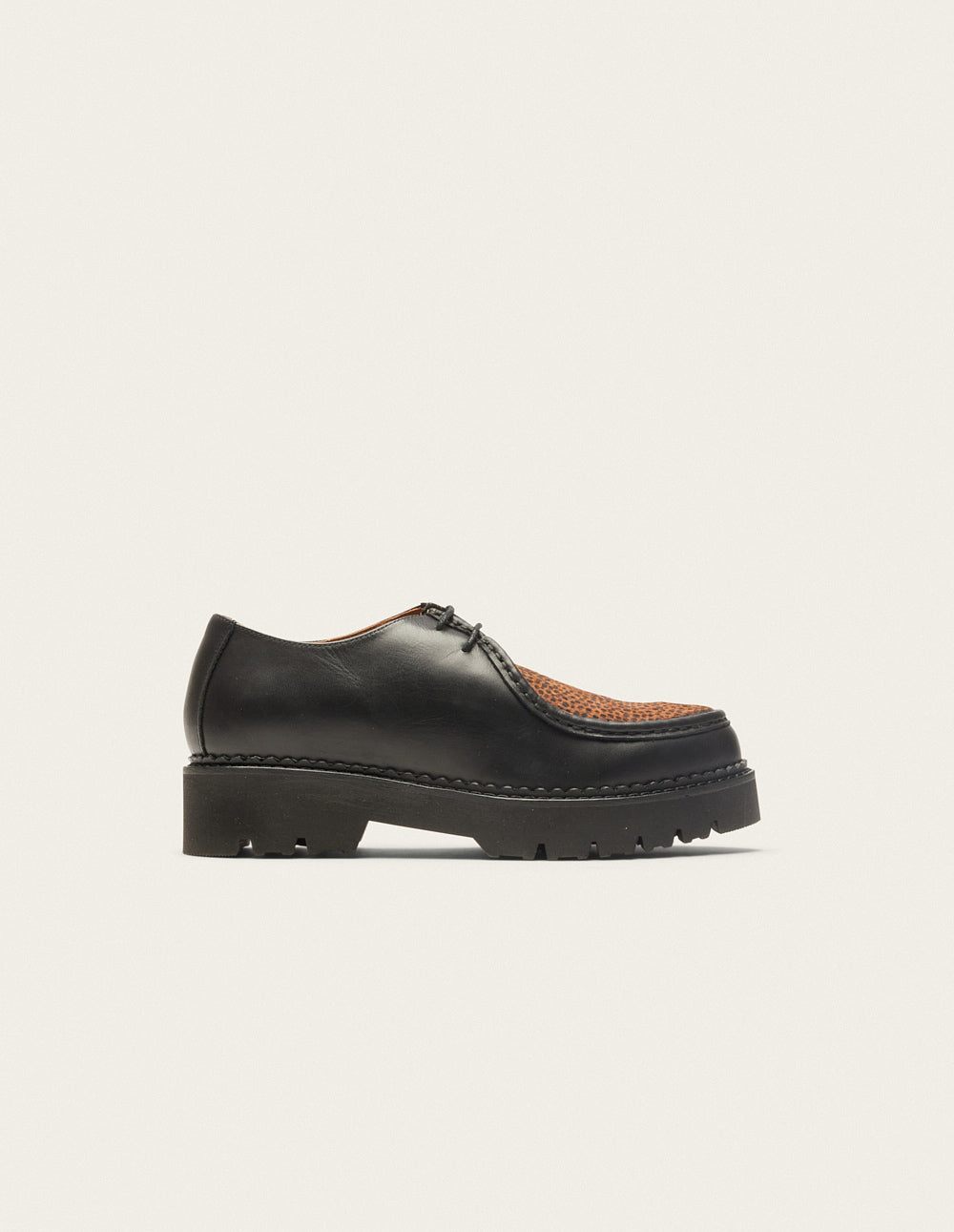 Derbies Deborah - Black leather and pony
