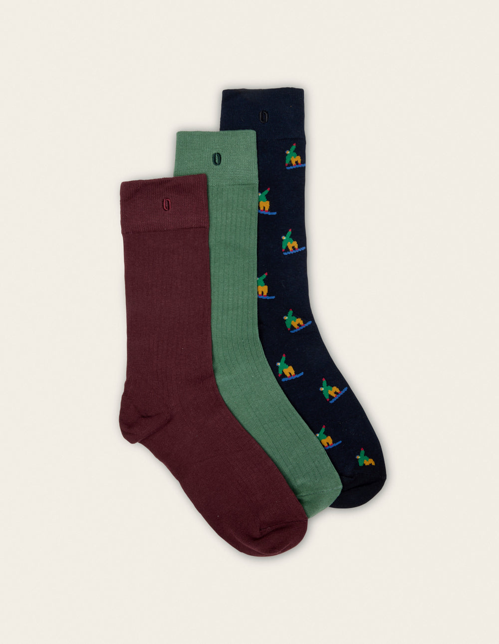 Pack of 3 Socks - Snowboarder green navy burgundy