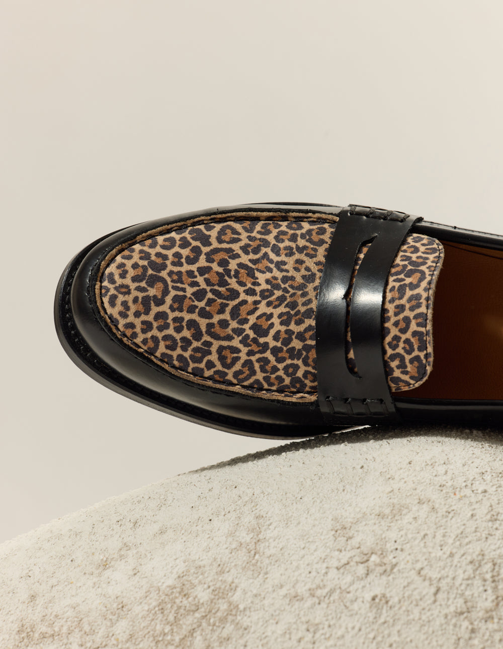 Mocassins Fanny - Cuir box noir et léopard