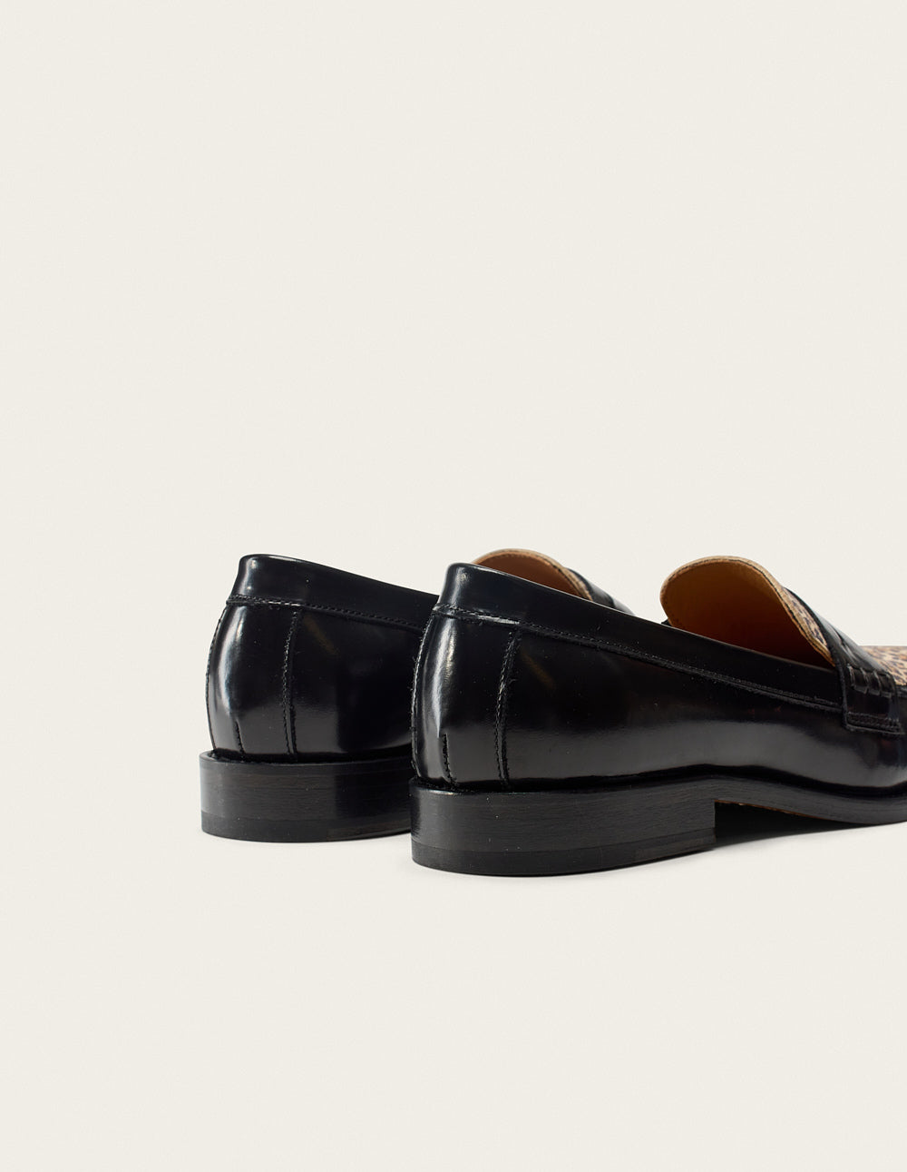 Mocassins Fanny - Cuir box noir et léopard