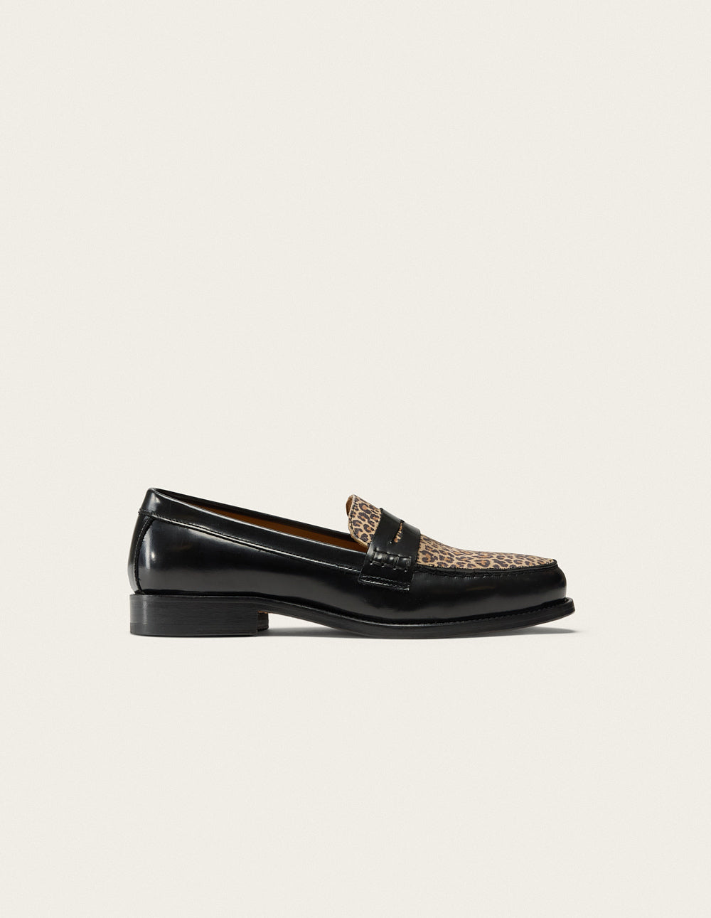 Mocassins Fanny - Cuir box noir et léopard